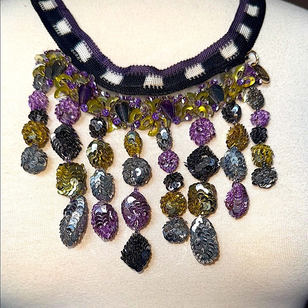 Stunning Missoni Purple and Gold Dangle Necklace - Picture 4 of 11